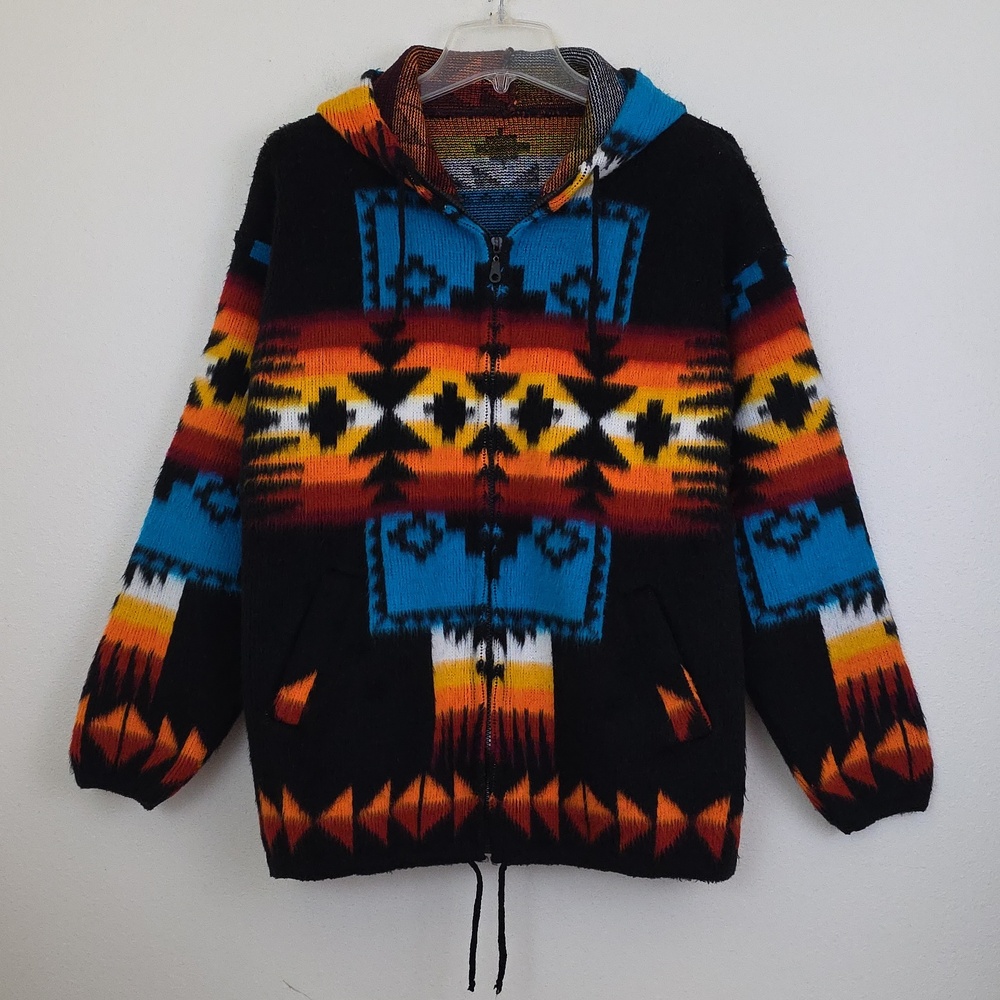 Unbranded Southwestern Native American Style Fuzzy Fleece Hooded Jacket Mens M